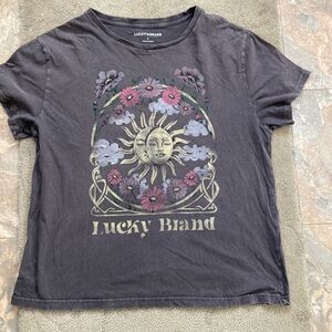 Lucky Brand Graphic Tee with Sun and Flowers sizeL 100%cotton